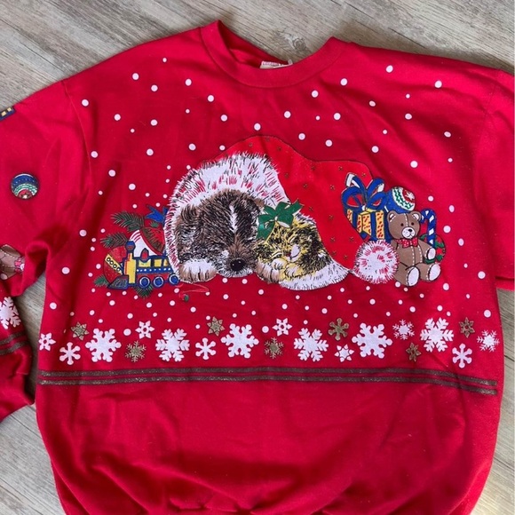 Vintage Christmas Shirt Christmas Sweatshirt 80s 90s Medium Large - Picture 3 of 7